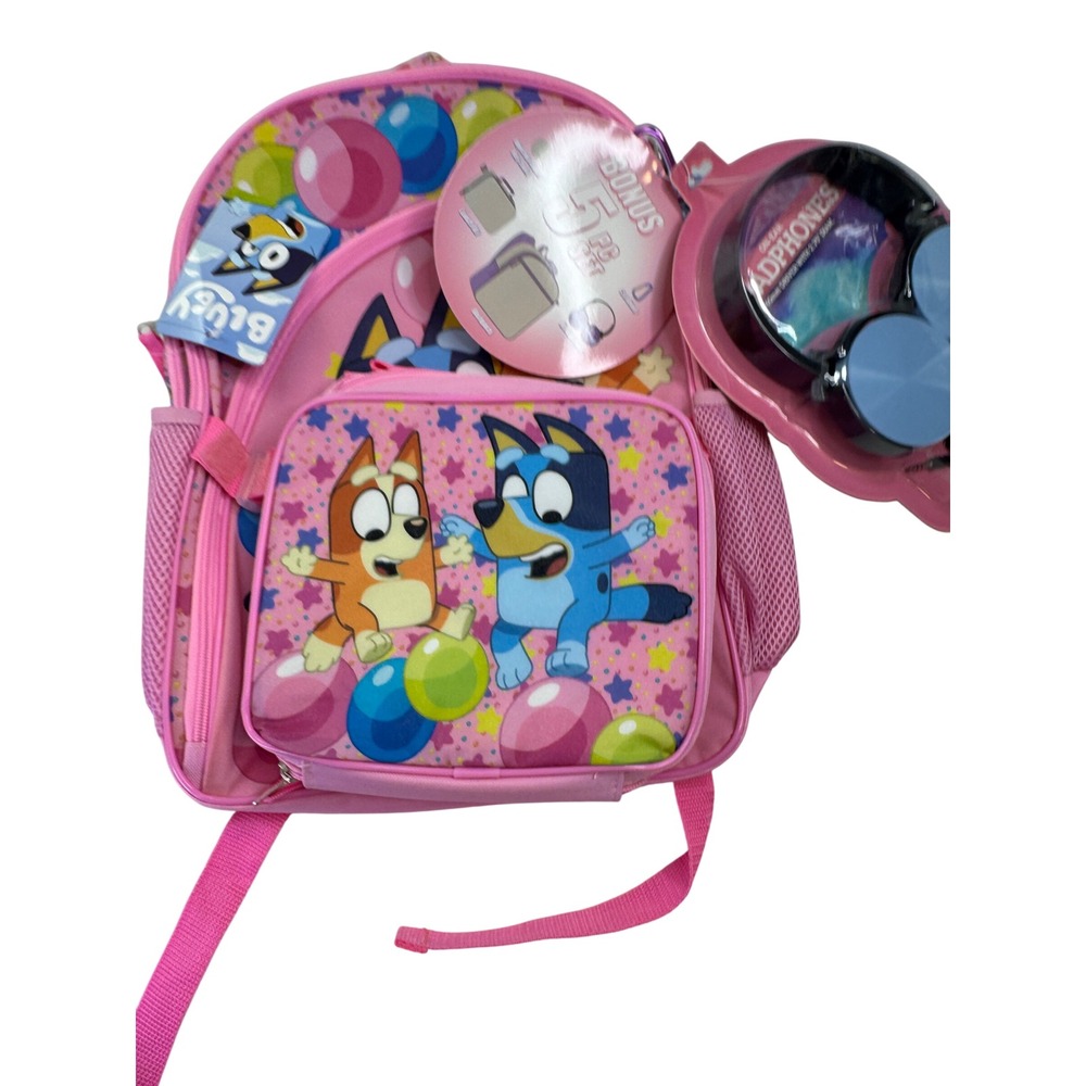 Bluey 5 Piece Backpack Set with Headphones Lunch Kit Pink Bingo Kids Girls